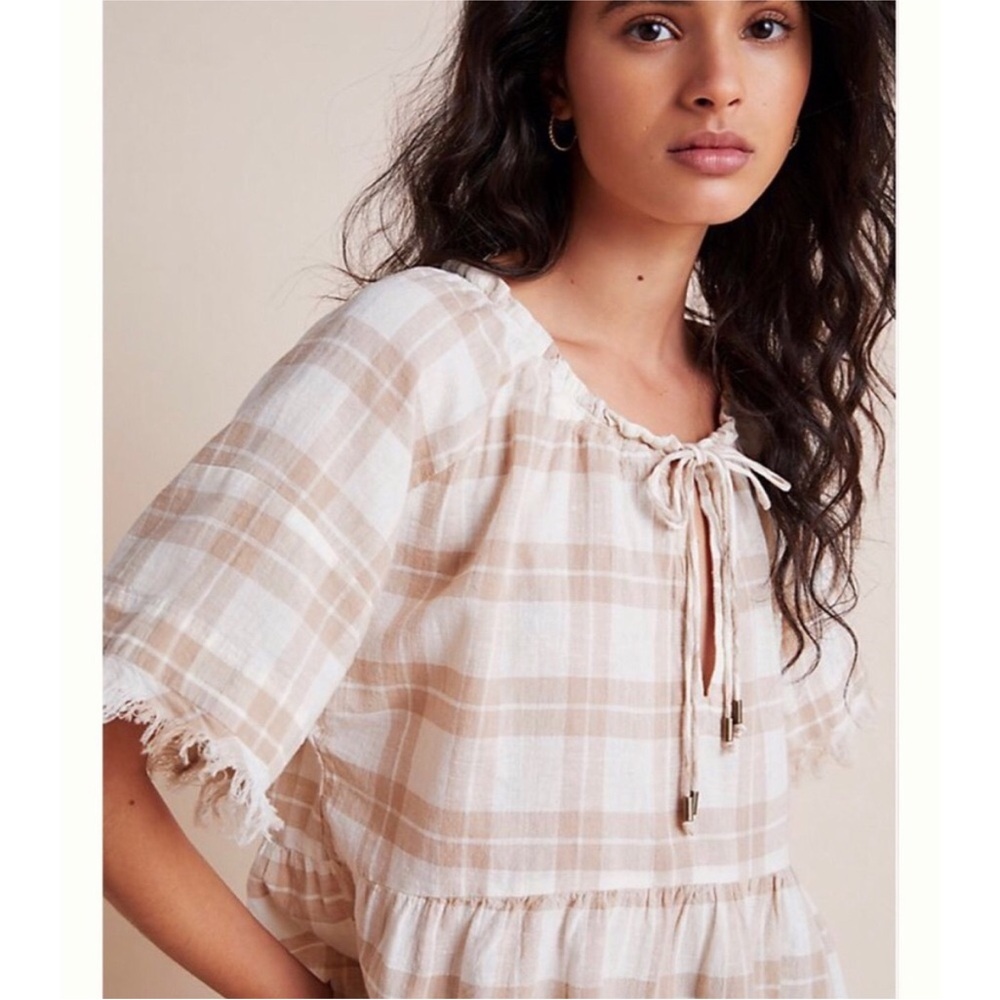 Anthropologie Pilcro The Bette Babydoll Short Sleeve Linen/Cotton Blend Blouse - Picture 2 of 11